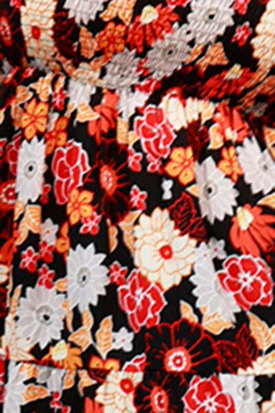 Pin Up Girl Alycia 70s Floral Smocked Vintage Floral Balloon Sleeve Tiered Summer Mini Dress | Poundton