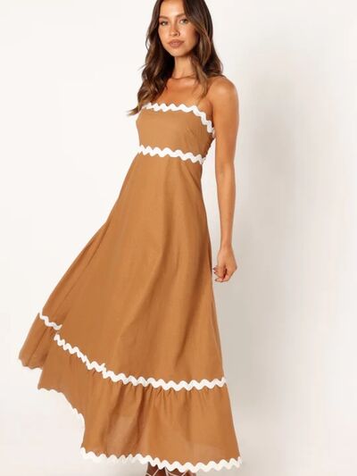 Pin Up Girl Amalfi Spaghetti Strap A-Line Maxi Dress With Contrast RicRac Trim | 4 Colors | Poundton