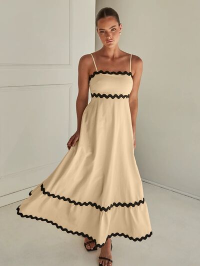 Pin Up Girl Amalfi Spaghetti Strap A-Line Maxi Dress With Contrast RicRac Trim | 4 Colors | Poundton