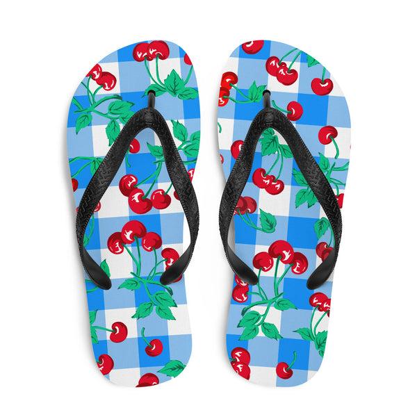 Pin Up Girl Amie Thong Flip-Flop Beach Sandals In Cherry Girl Blue Gingham | Pinup Couture Relaxed