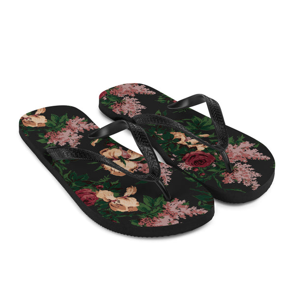 Pin Up Girl Amie Thong Flip-Flop Beach Sandals In Dark Bella Roses | Pinup Couture Relaxed