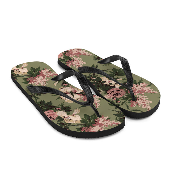 Pin Up Girl Amie Thong Flip-Flop Beach Sandals In Green Caledonia Bella Roses | Pinup Couture Relaxed