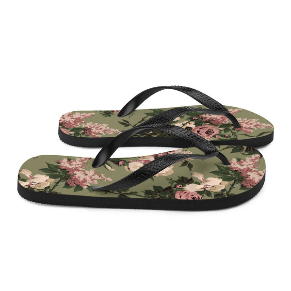 Pin Up Girl Amie Thong Flip-Flop Beach Sandals In Green Caledonia Bella Roses | Pinup Couture Relaxed