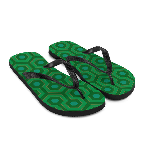 Pin Up Girl Amie Thong Flip-Flop Beach Sandals In Green Hotel Hexagon | Pinup Couture Relaxed