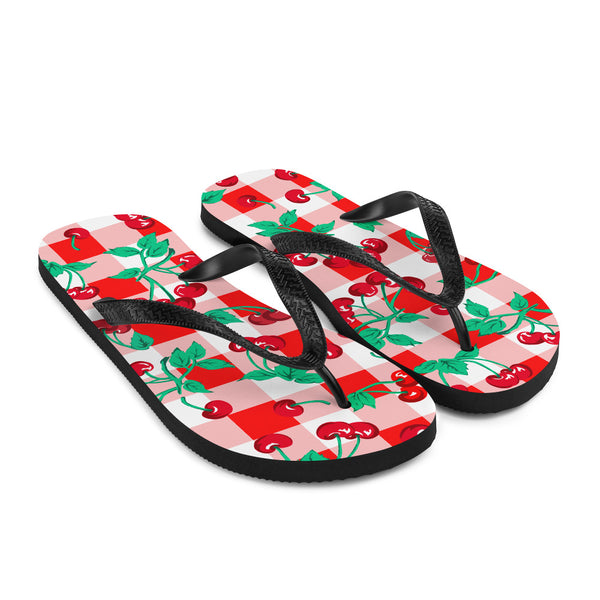 Pin Up Girl Amie Thong Flip-Flop Beach Sandals In Red Gingham Cherry Girl | Pinup Couture Relaxed