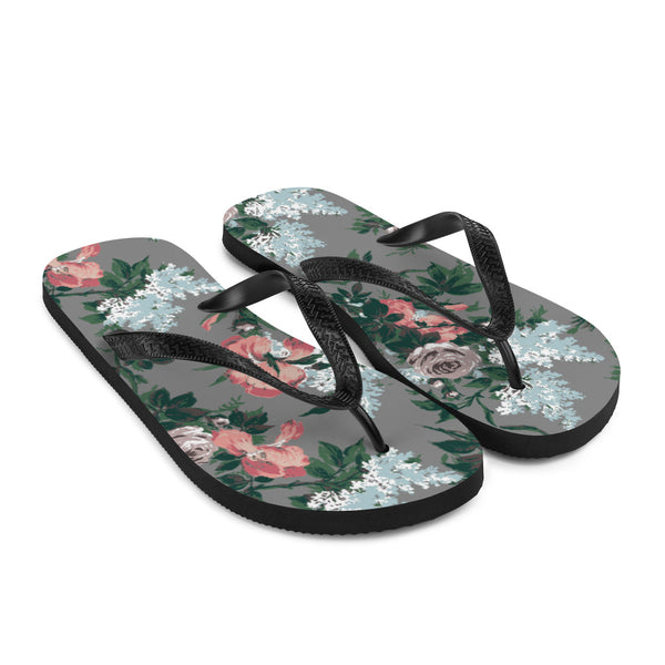 Pin Up Girl Amie Thong Flip-Flop Casual Sandals In Grey J'adore Bella Roses | Pinup Couture Relaxed
