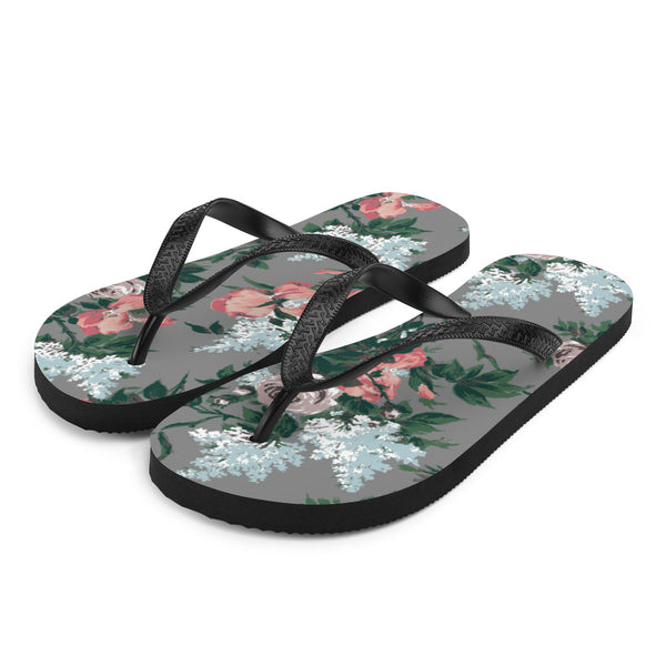 Pin Up Girl Amie Thong Flip-Flop Casual Sandals In Grey J'adore Bella Roses | Pinup Couture Relaxed