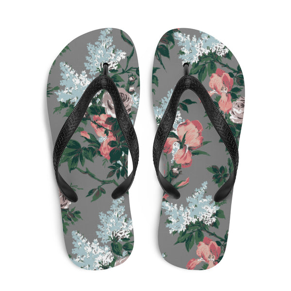 pin up girl Amie Thong Flip-Flop Casual Sandals in Grey J'adore Bella Roses | Pinup Couture Relaxed