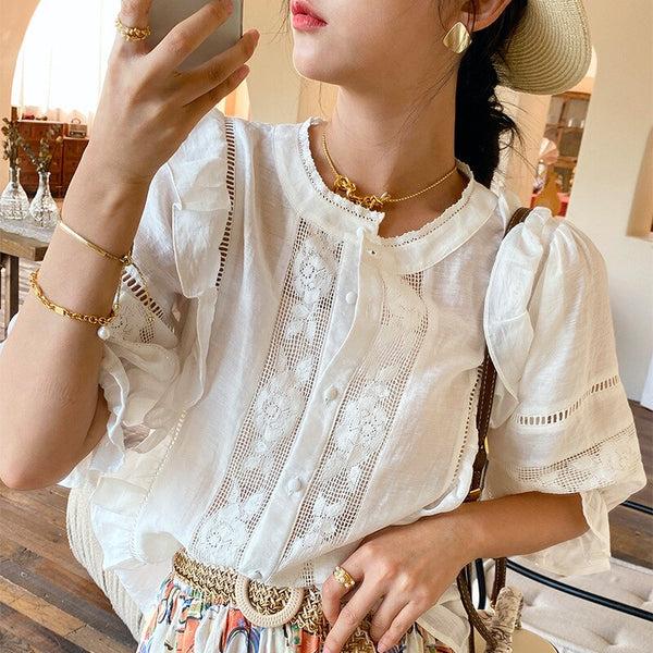 Pin Up Girl Ammonite Ruffled Lace Button-up Blouse | Boho Inspired
