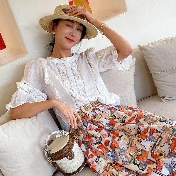 Pin Up Girl Ammonite Ruffled Lace Button-up Blouse | Boho Inspired