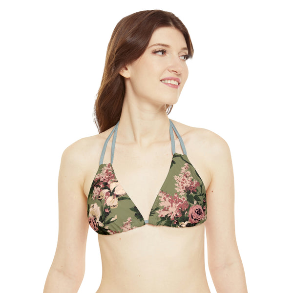 Pin Up Girl Antoinette Caledonia Green Bella Roses Strappy 2pc Bikini Set | Pinup Couture Swim