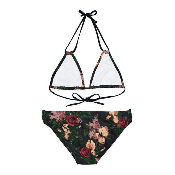 Pin Up Girl Antoinette Dark Bella Roses Strappy Bikini Set | Pinup Couture Swim