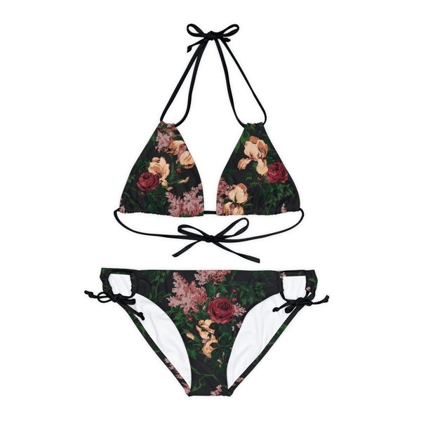 pin up girl Antoinette Dark Bella Roses Strappy Bikini Set | Pinup Couture Swim
