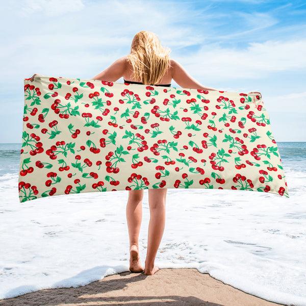 Pin Up Girl Arden Antique Ivory Cherry Girl Beach & Bath Towel | Pinup Couture Home