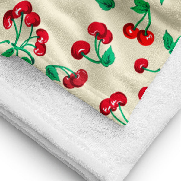 Pin Up Girl Arden Antique Ivory Cherry Girl Beach & Bath Towel | Pinup Couture Home