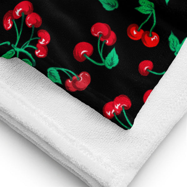 Pin Up Girl Arden Black Coffee Cherry Girl Beach & Bath Towel | Pinup Couture Home