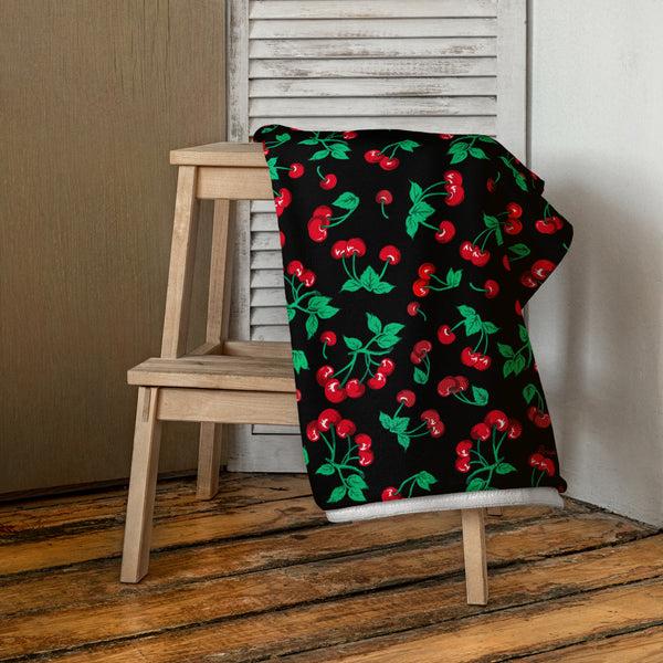 Pin Up Girl Arden Black Coffee Cherry Girl Beach & Bath Towel | Pinup Couture Home