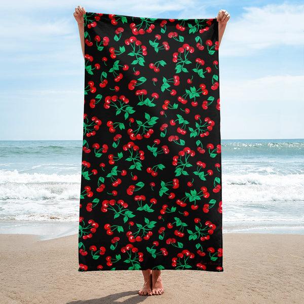 pin up girl Arden Black Coffee Cherry Girl Beach & Bath Towel | Pinup Couture Home