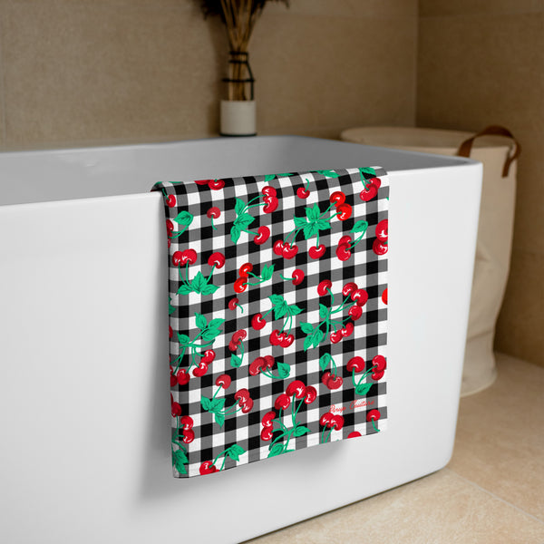 Pin Up Girl Arden Black Gingham Cherry Girl Beach & Bath Towel | Pinup Couture Home