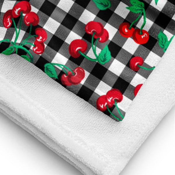 Pin Up Girl Arden Black Gingham Cherry Girl Beach & Bath Towel | Pinup Couture Home