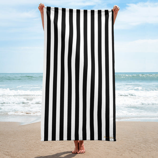 Pin Up Girl Arden Black & White Mark Stripe Beach & Bath Towel | Pinup Couture Home