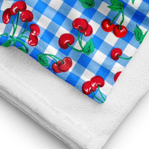Pin Up Girl Arden Blue Gingham Cherry Girl Beach & Bath Towel | Pinup Couture Home