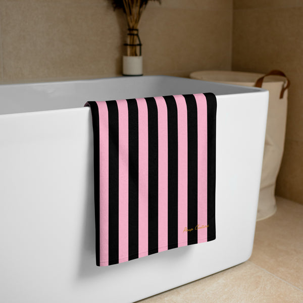 Pin Up Girl Arden Candy Cane Pink & Black Mark Stripe Beach & Bath Towel | Pinup Couture Home