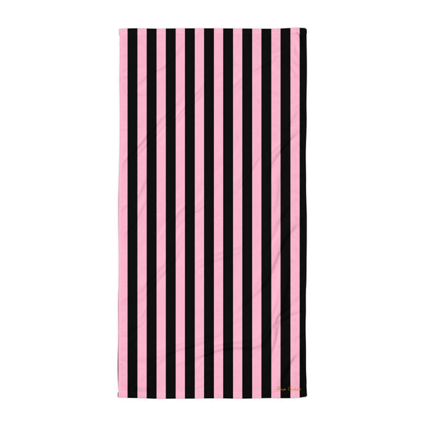 Pin Up Girl Arden Candy Cane Pink & Black Mark Stripe Beach & Bath Towel | Pinup Couture Home