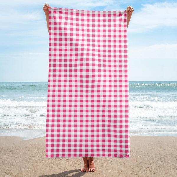 pin up girl Arden Everything Nice Pink Gingham Beach & Bath Towel | Pinup Couture Home