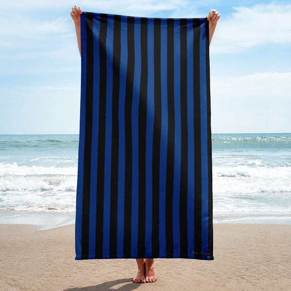 Pin Up Girl Arden Nevermore Blue & Black Stripe Beach & Bath Towel | Pinup Couture Home