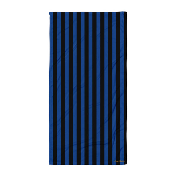 Pin Up Girl Arden Nevermore Blue & Black Stripe Beach & Bath Towel | Pinup Couture Home