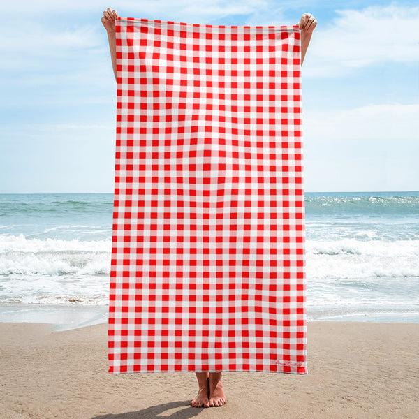 pin up girl Arden Ruby Red Gingham Beach & Bath Towel | Pinup Couture Home