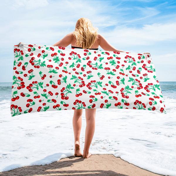 Pin Up Girl Arden White Chocolate Cherry Girl Beach & Bath Towel | Pinup Couture Home