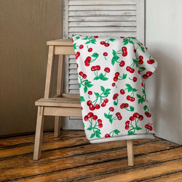 Pin Up Girl Arden White Chocolate Cherry Girl Beach & Bath Towel | Pinup Couture Home