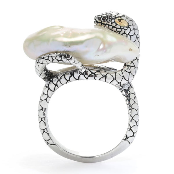 Pin Up Girl Artisan Silver By Samuel B. Baroque Cultured Pearl Snake Ring