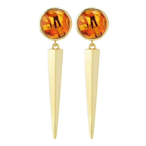 pin up girl Aurelia 18K Gold Plated 10mm Amber 1.5" Dagger Drop Earrings