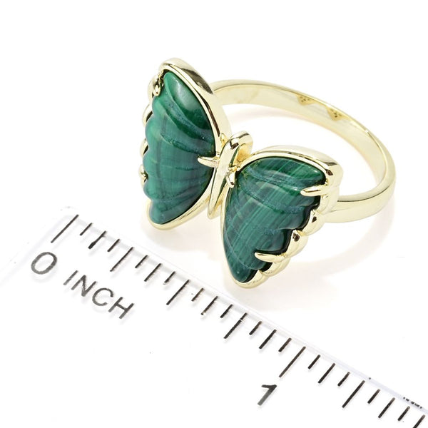 Pin Up Girl Aurelia 18K Gold Plated 15x8.5mm Choice Of Carved Gemstone Butterfly Ring