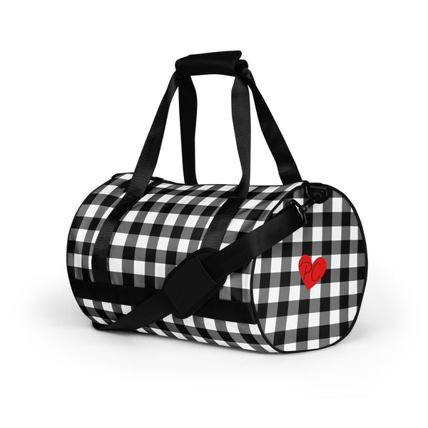 Pin Up Girl Badass Black Gingham Gym Duffle Workout Bag | Pinup Couture Relaxed