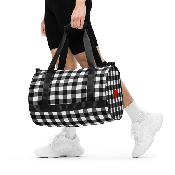 Pin Up Girl Badass Black Gingham Gym Duffle Workout Bag | Pinup Couture Relaxed