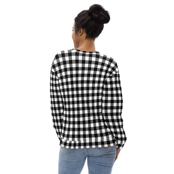 Pin Up Girl Badass Black Gingham Long-Sleeved Crewneck Sweatshirt | Pinup Couture Relaxed