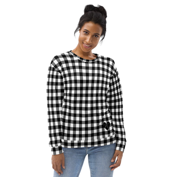 pin up girl Badass Black Gingham Long-Sleeved Crewneck Sweatshirt | Pinup Couture Relaxed