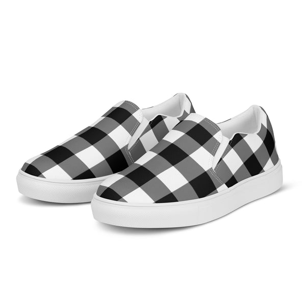Pin Up Girl Badass Black Gingham Women’s Canvas Slip-On Flat Deck Shoe | Pinup Couture Relaxed