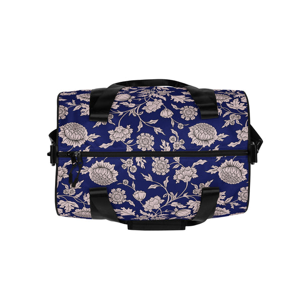 Pin Up Girl Beach Duffle Overnighter Gym Bag In Blue Capri Floral Print | Pinup Couture