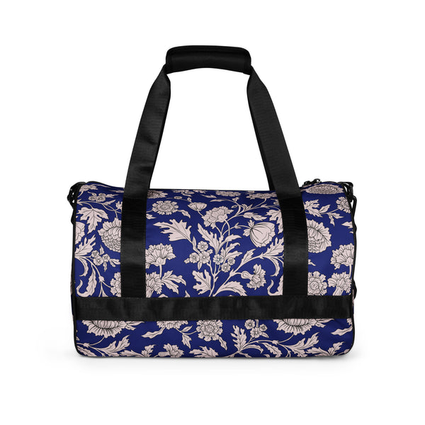 Pin Up Girl Beach Duffle Overnighter Gym Bag In Blue Capri Floral Print | Pinup Couture