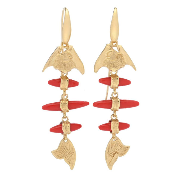 pin up girl Bello Italiano 18K Gold Plated Coral Fish 2.5" Drop Earrings