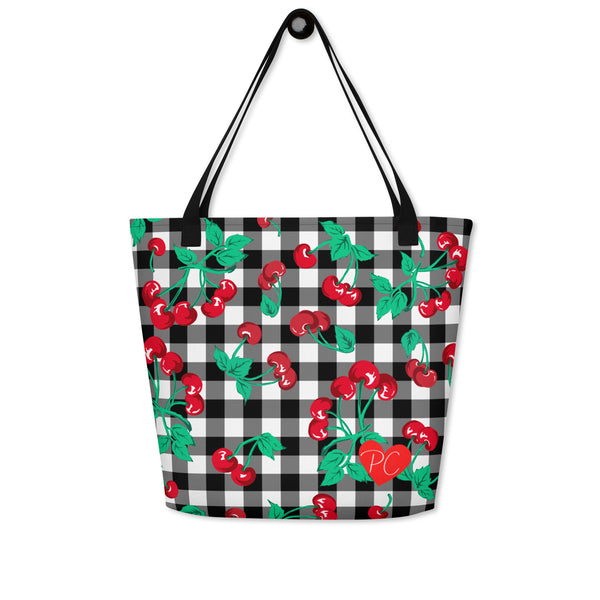 Pin Up Girl Bethany Cherry Girl Black Gingham Print Oversized Tote Bag | Pinup Couture Relaxed
