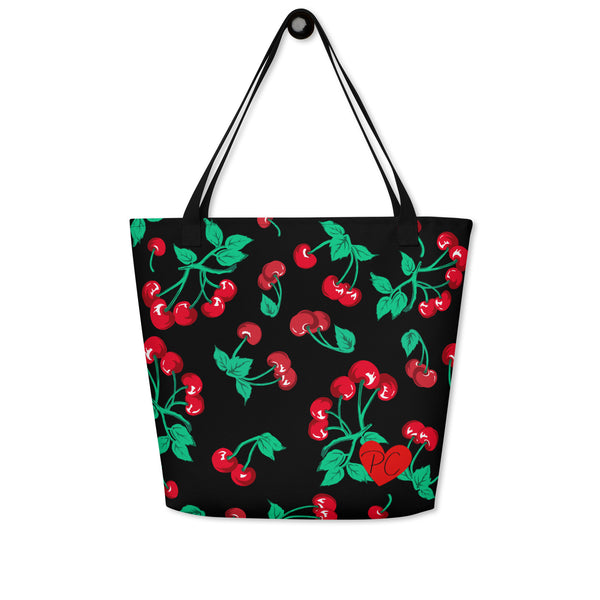 Pin Up Girl Bethany Cherry Girl Black Oversized Tote Bag | Pinup Couture Relaxed
