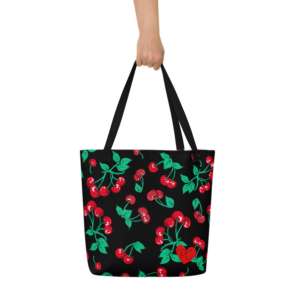 Pin Up Girl Bethany Cherry Girl Black Oversized Tote Bag | Pinup Couture Relaxed