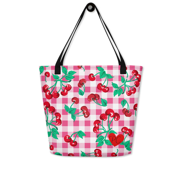 Pin Up Girl Bethany Cherry Girl Pink Gingham Oversized Tote Bag | Pinup Couture Relaxed