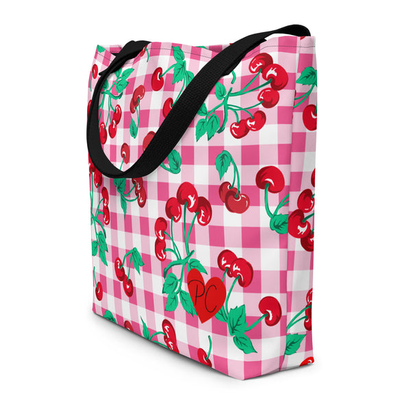 Pin Up Girl Bethany Cherry Girl Pink Gingham Oversized Tote Bag | Pinup Couture Relaxed